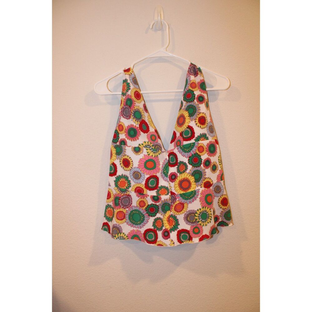 Nine West Floral Tie-Front Crop Top size 12 Y2K Retro Sleeveless Fun Print - Picture 4 of 8